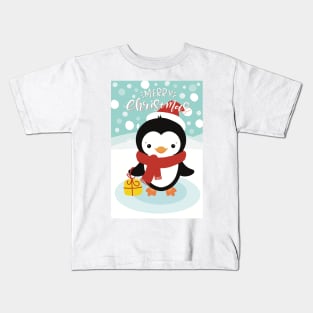 Merry Christmas! Cute little Christmas penguin wishing you a Merry Christmas in the snow. Kids T-Shirt